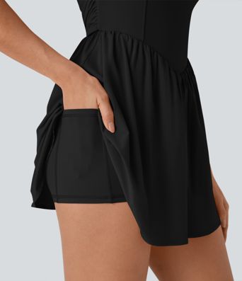 Breezeful™ Tie Back 2-in-1 Quick Dry Mini Dance Active Dress with Pocket-Easy Peezy Edition