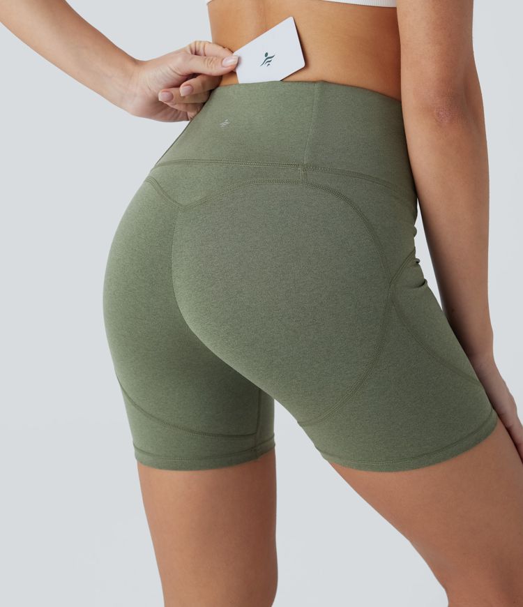 Short de vélo de yoga/randonnée taille haute avec surpiqûres dessin cœur aux fesses 12,5 cm avec poche