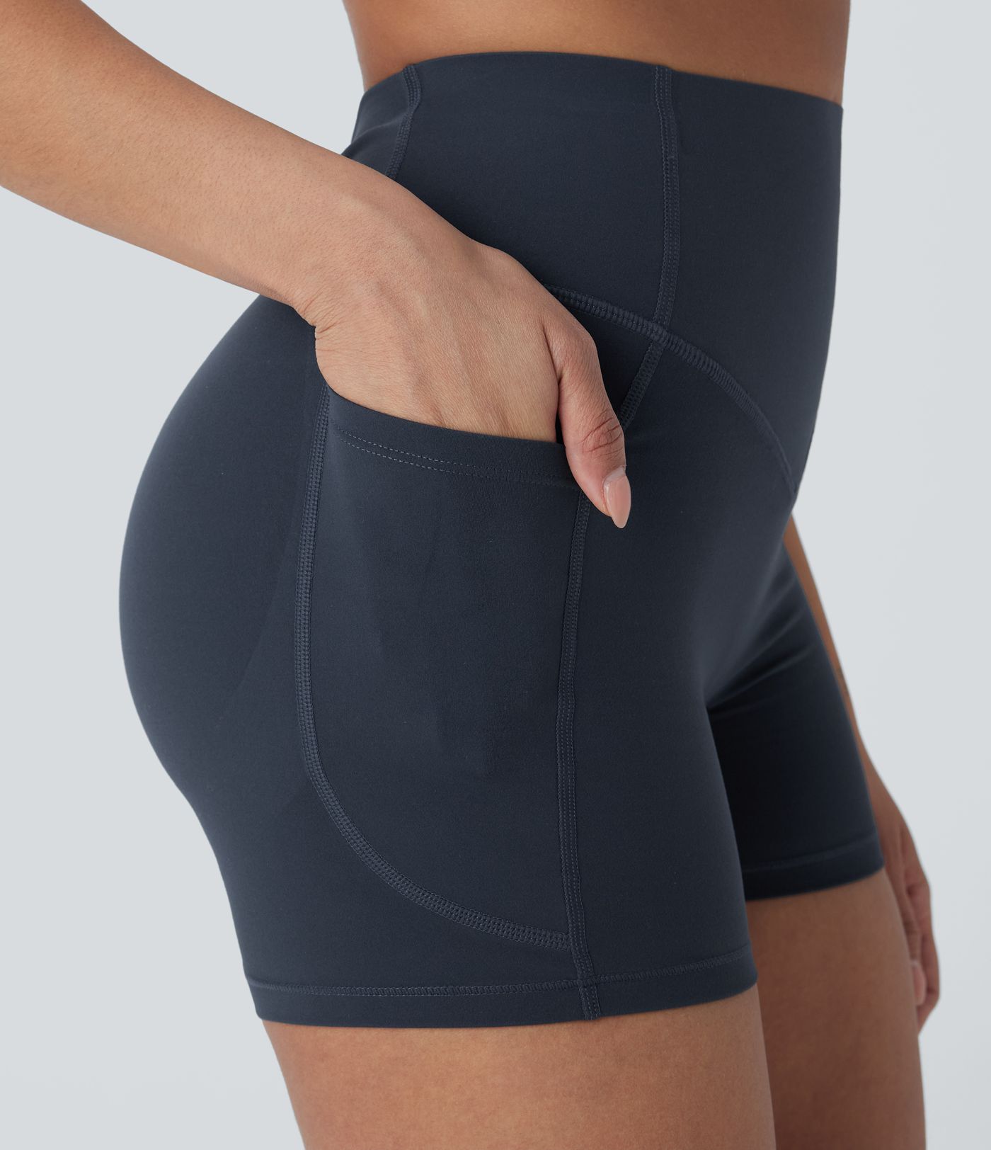 Halara UltraSculpt™ High Waisted Tummy Control Butt Lifting Ruched Shaping Yoga Biker Shorts 3'' with Pockets