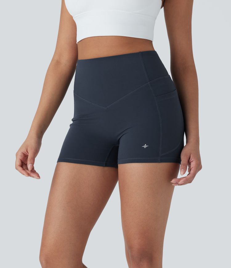 Halara UltraSculpt™ High Waisted Tummy Control Butt Lifting Ruched Shaping Yoga Biker Shorts 3'' with Pockets