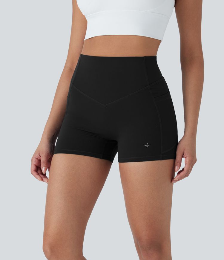 Halara UltraSculpt™ SoCinched High Waist Bauch Kontrolle Po Lifting Geraffte Shaping Yoga Radlerhose 3'' mit Taschen