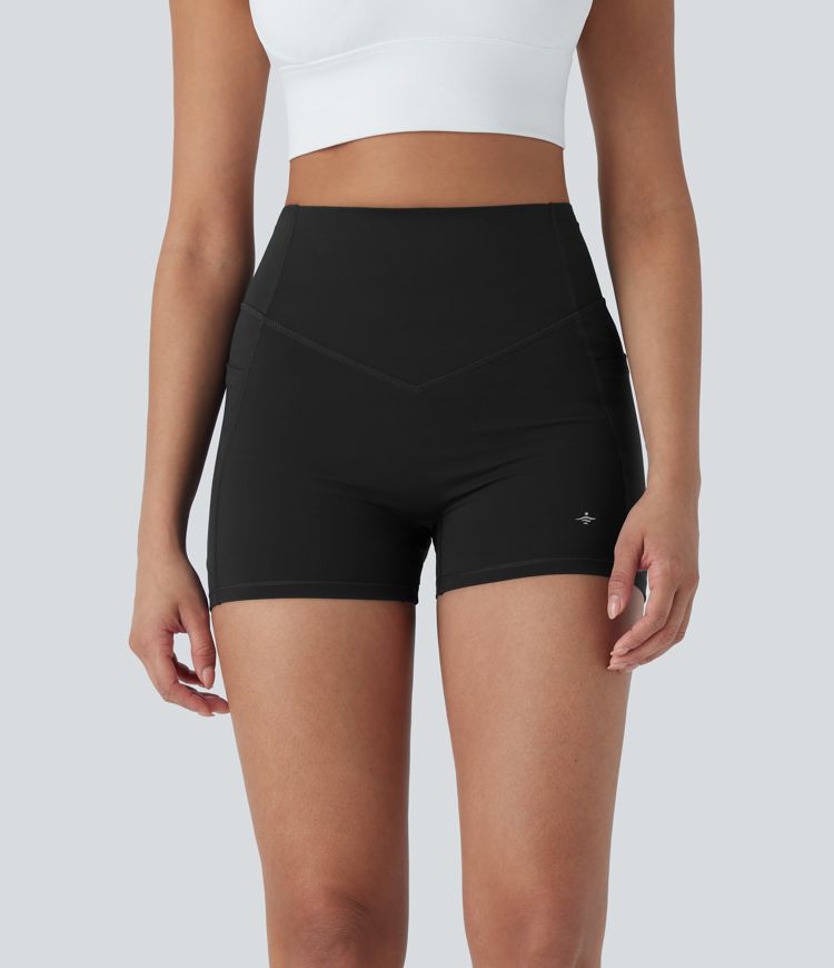 Halara UltraSculpt™ SoCinched High Waisted Tummy Control Butt Lifting Ruched Shaping Yoga Biker Shorts 3'' with Pockets