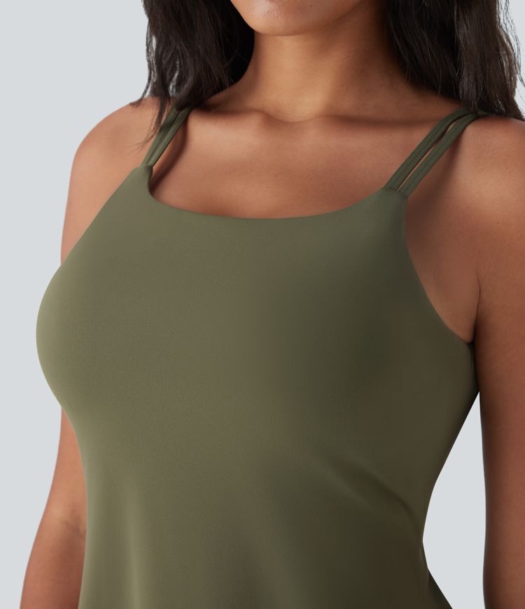 Robe de sport danse 2-pièces SoftlyZero™ Plush double bretelles caraco avec poches D-F