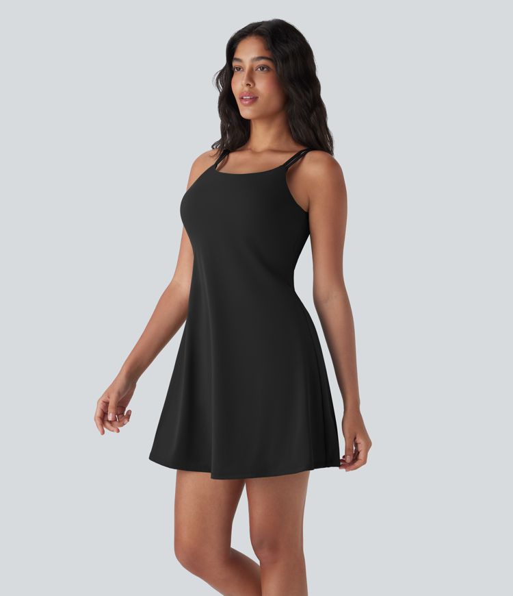 Softlyzero™ Plush Double Straps Backless Twisted 2-Piece Pockets Slip Dance Active Dress D/DD/DDD/F Cups