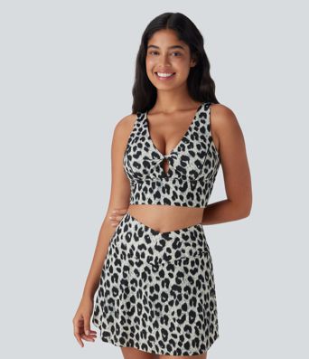 V Neck Cut Out Leopard Print Cool Touch Quick Dry Sports Bra