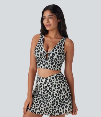 V Neck Cut Out Leopard Print Cool Touch Quick Dry Sports Bra