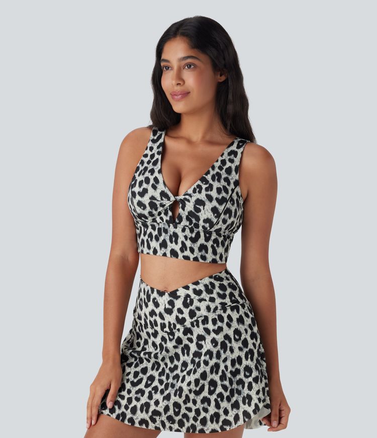 V Neck Cut Out Leopard Print Cool Touch Quick Dry Sports Bra
