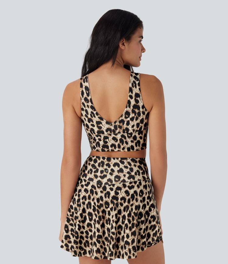 V Neck Cut Out Leopard Print Cool Touch Quick Dry Sports Bra