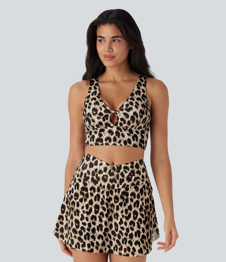 V Neck Cut Out Leopard Print Cool Touch Quick Dry Sports Bra