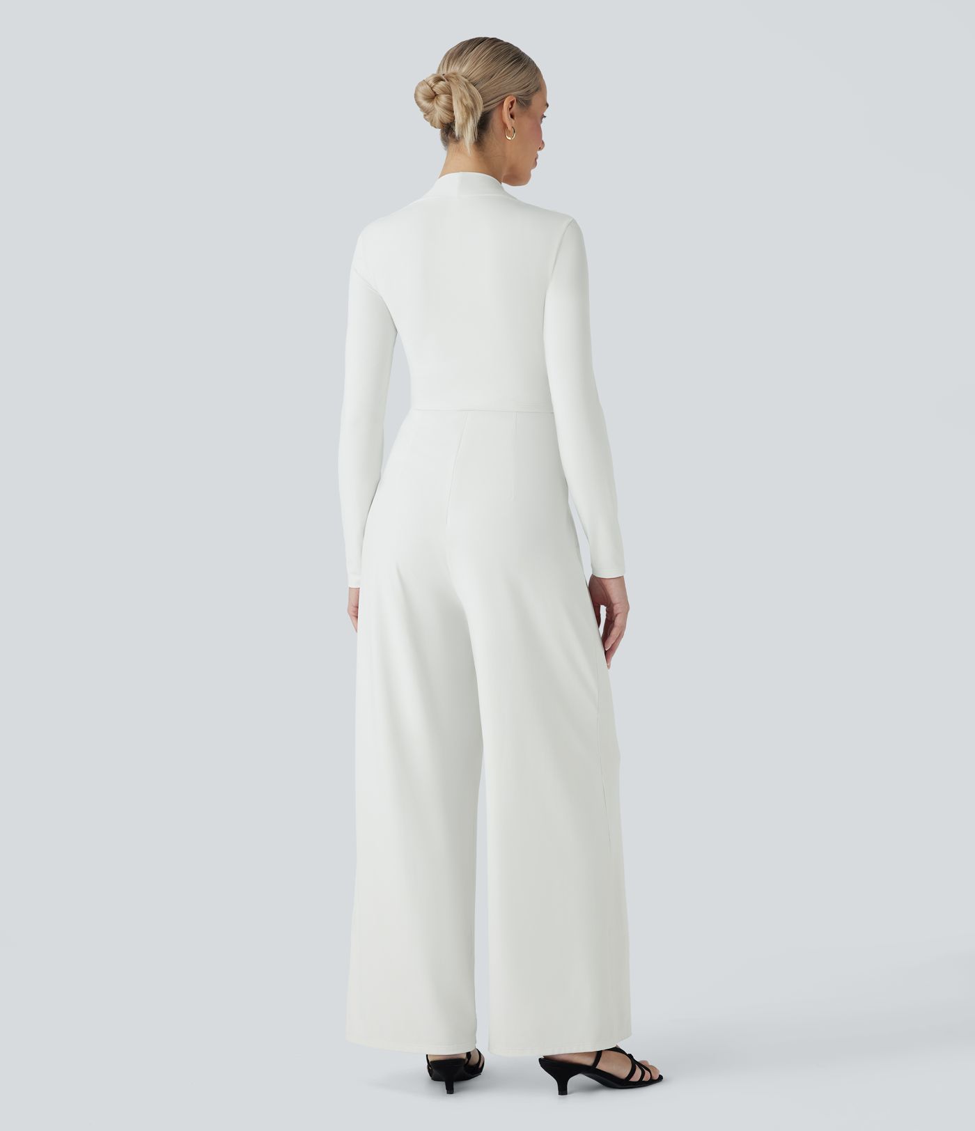 Combinaison demoiselle d'honneur et invitée de mariage à jambes larges, manches longues et fermeture éclair invisible avec poches - Édition Easy Peasy