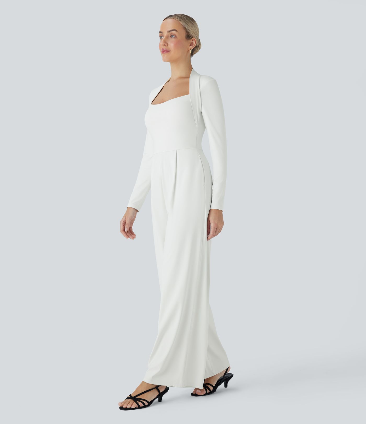 Combinaison demoiselle d'honneur et invitée de mariage à jambes larges, manches longues et fermeture éclair invisible avec poches - Édition Easy Peasy