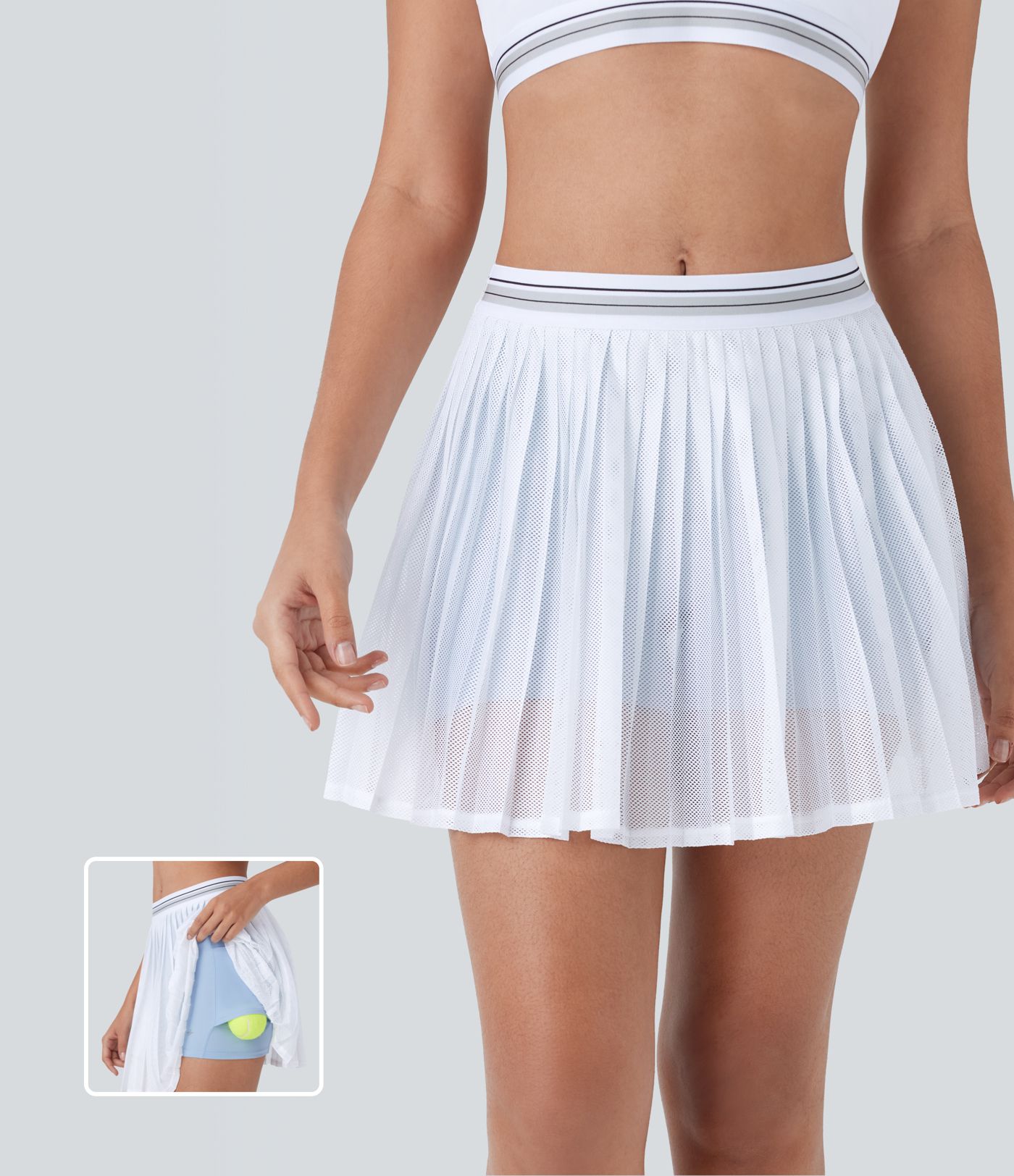 High Waisted Color Block 2-in-1 Pocket Cut Out Pleated Cool Touch Quick Dry Mini Tennis Skirt
