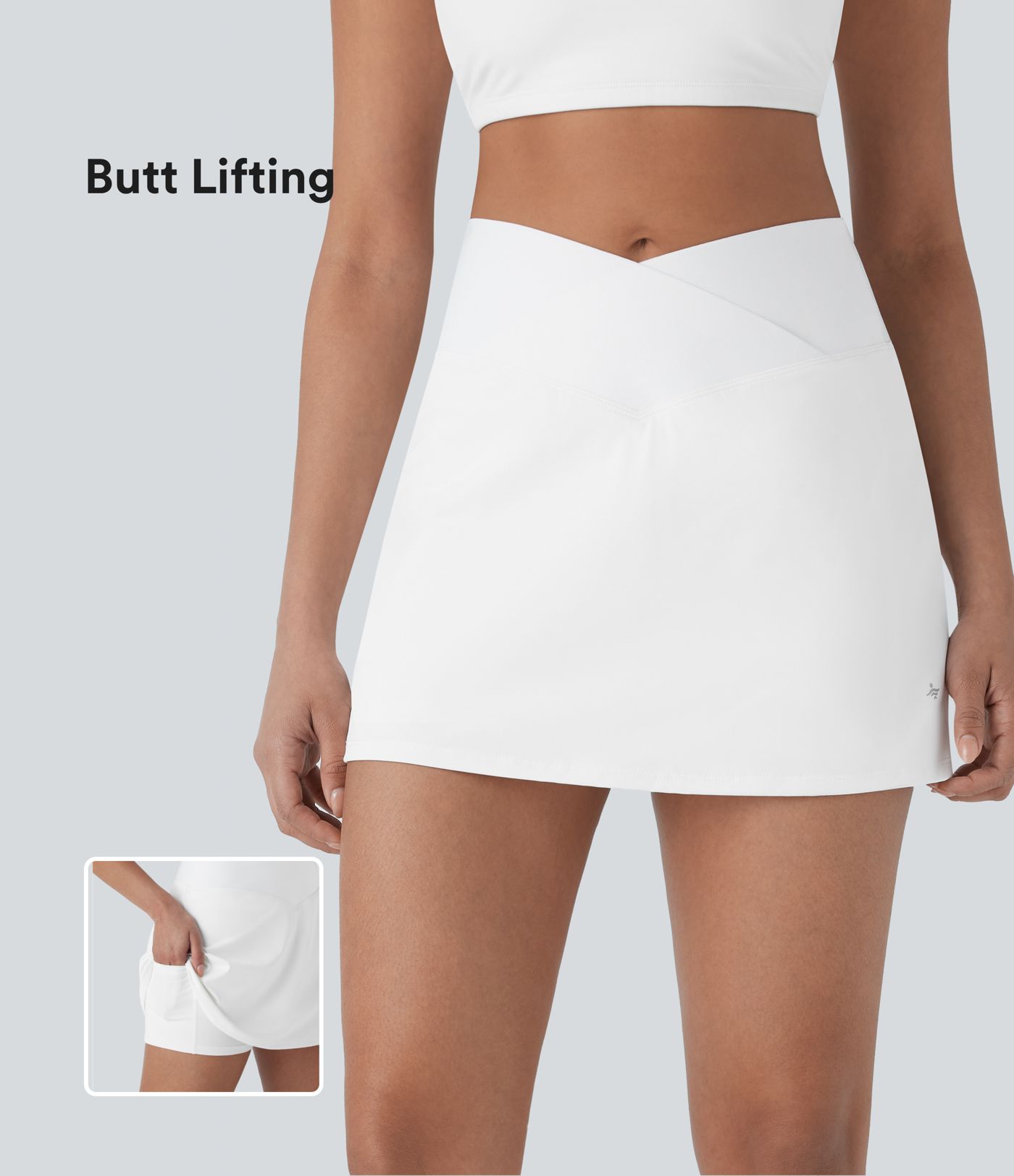 Softlyzero™ QuickDry Crossover High Waisted Tummy Control Built-in Butt Lifting Shorts A-line Mini Tennis Skirt with Pockets