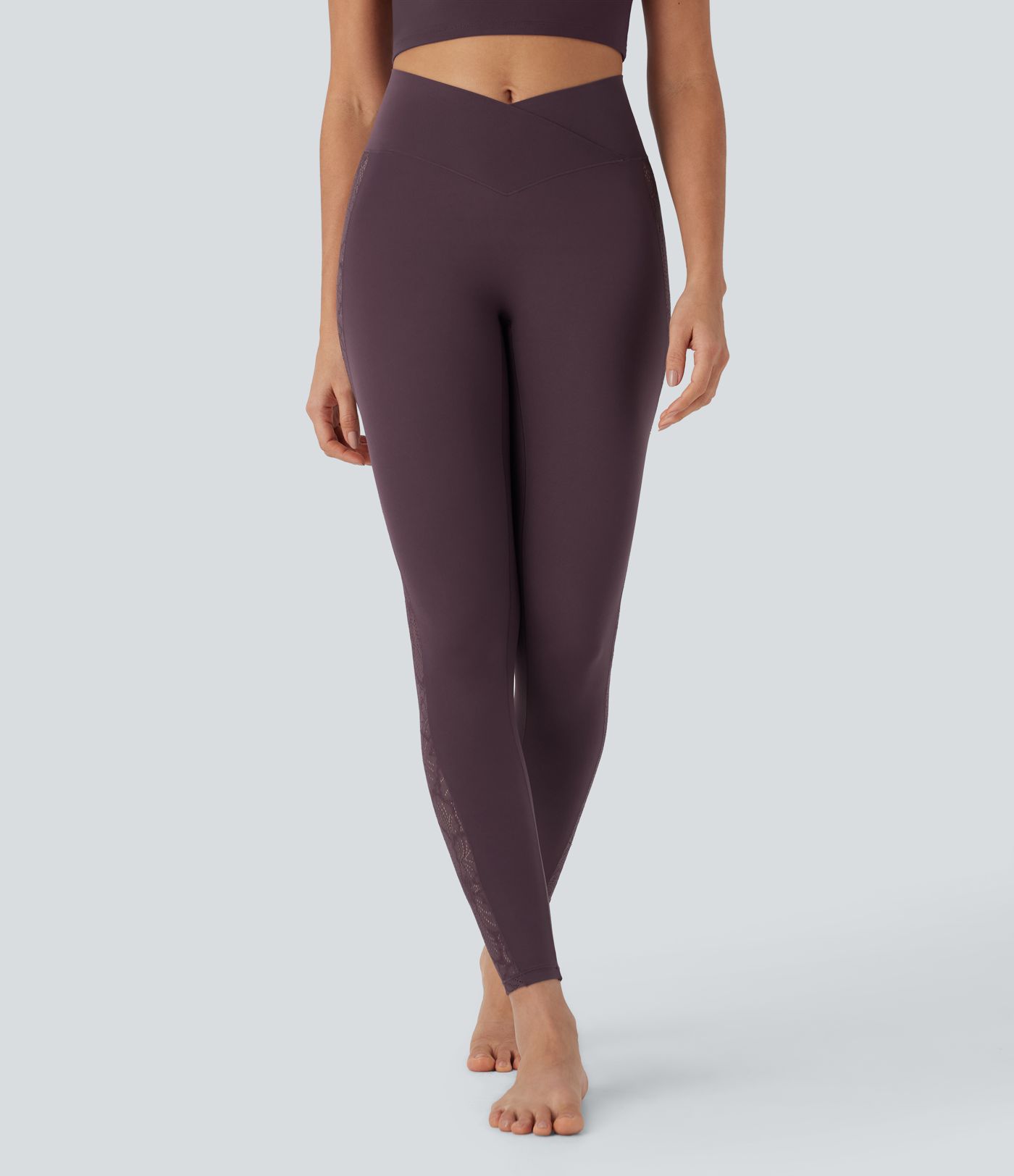 SoftlyZero™ High Waisted Crossover Contrast Lace Pocket Yoga Leggings-UPF50+