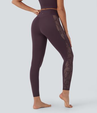 SoftlyZero™ High Waisted Crossover Contrast Lace Pocket Yoga Leggings-UPF50+