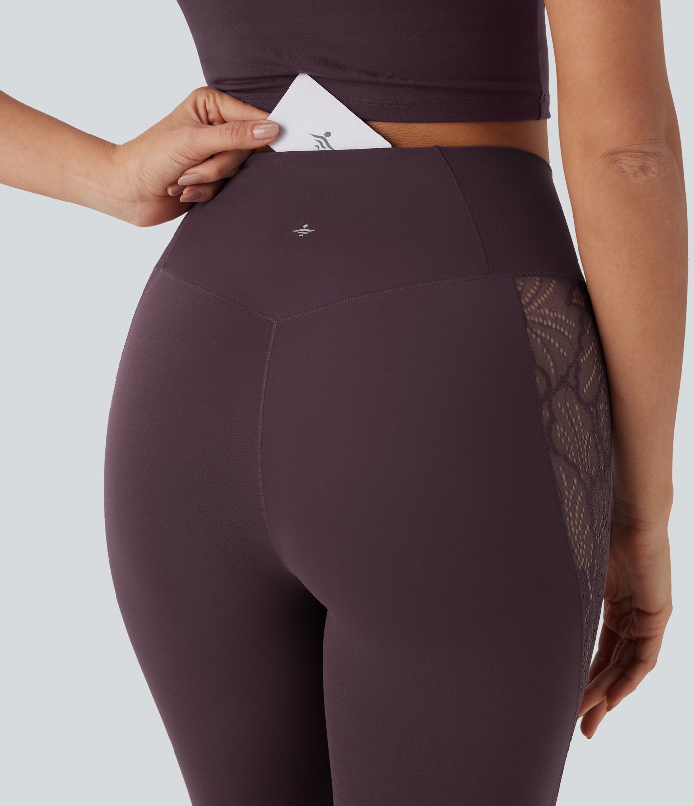 SoftlyZero™ High Waisted Crossover Contrast Lace Pocket Yoga Leggings-UPF50+