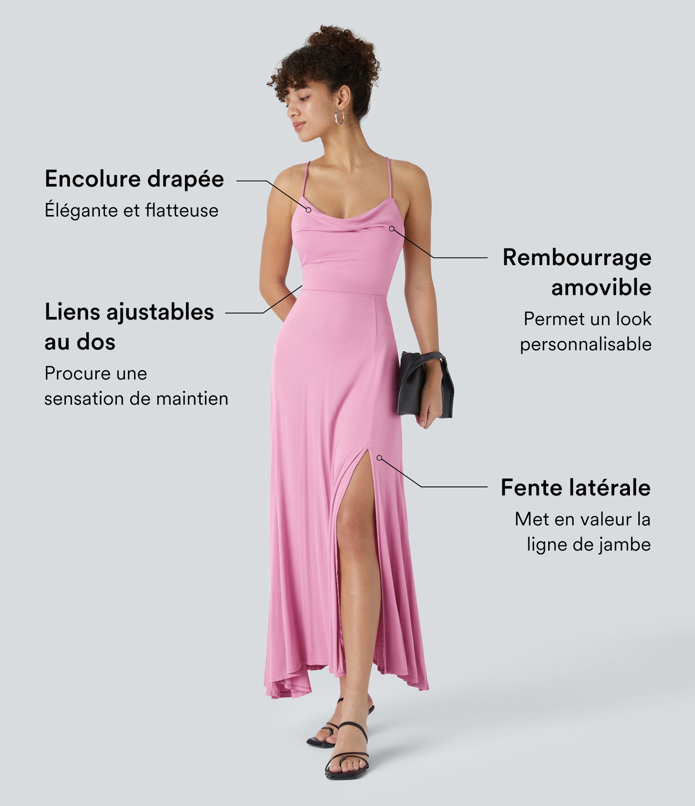 Robe Soirée Midi Encolure Côtelée Dos Nu Lacets Croisés Fendue