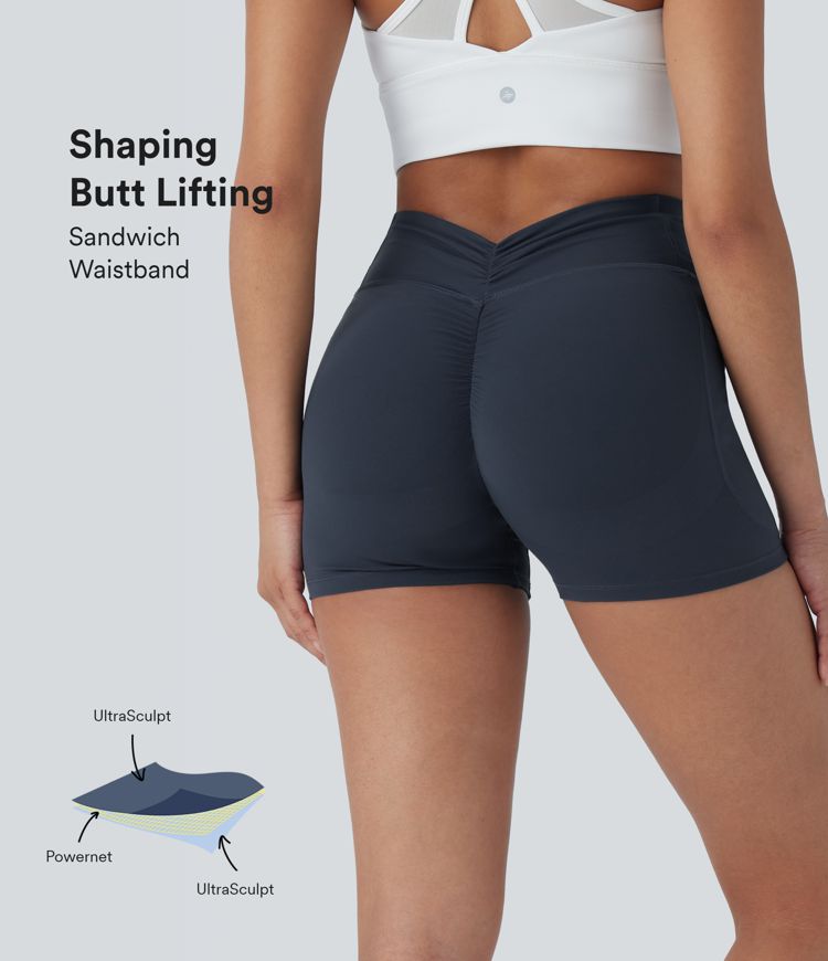 Halara UltraSculpt™ SoCinched High Waisted Tummy Control Butt Lifting Ruched Shaping Yoga Biker Shorts 3'' with Pockets