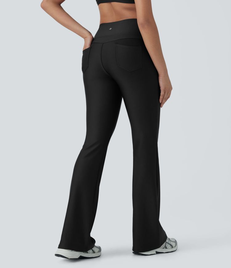 Mid Rise Sheen Flare Yoga Leggings with Pockets