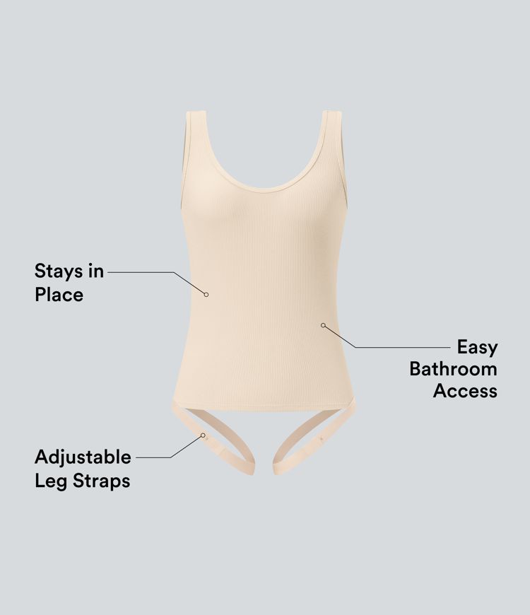 Body casual acanalado con cuello en U y tirantes ajustables en las piernas - Easy Peezy