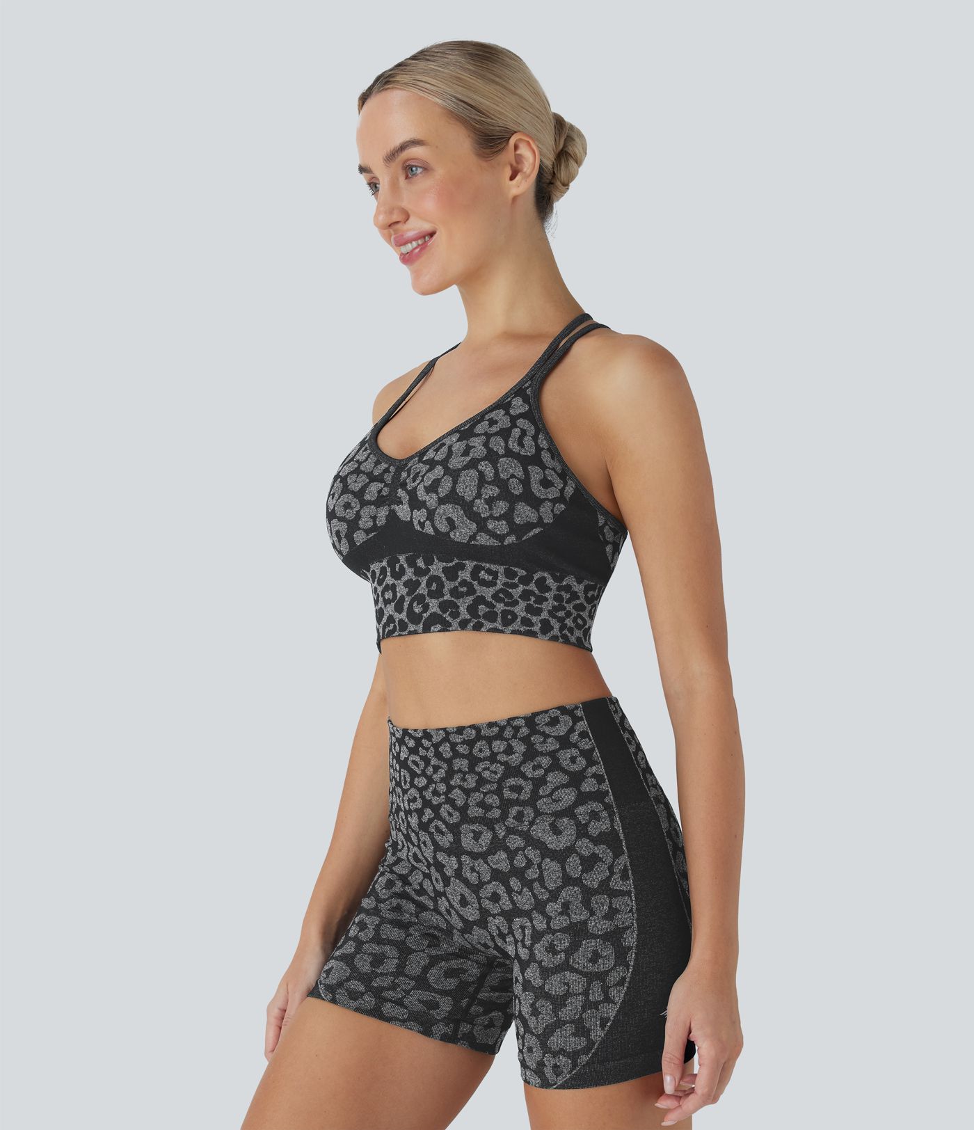 Soutien-gorge de yoga sport imprimé léopard à flux sans couture et faible support