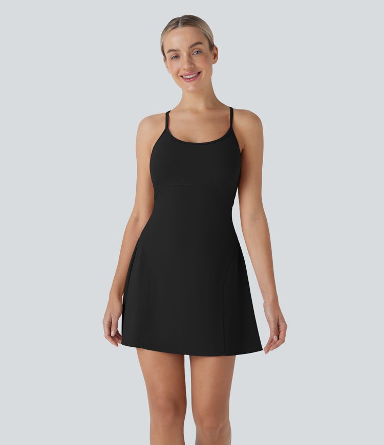 SpeedWave™ Racerback Cut Out 2 Piece Mini Quick Dry Hiking Active Slip Dress with Pockets