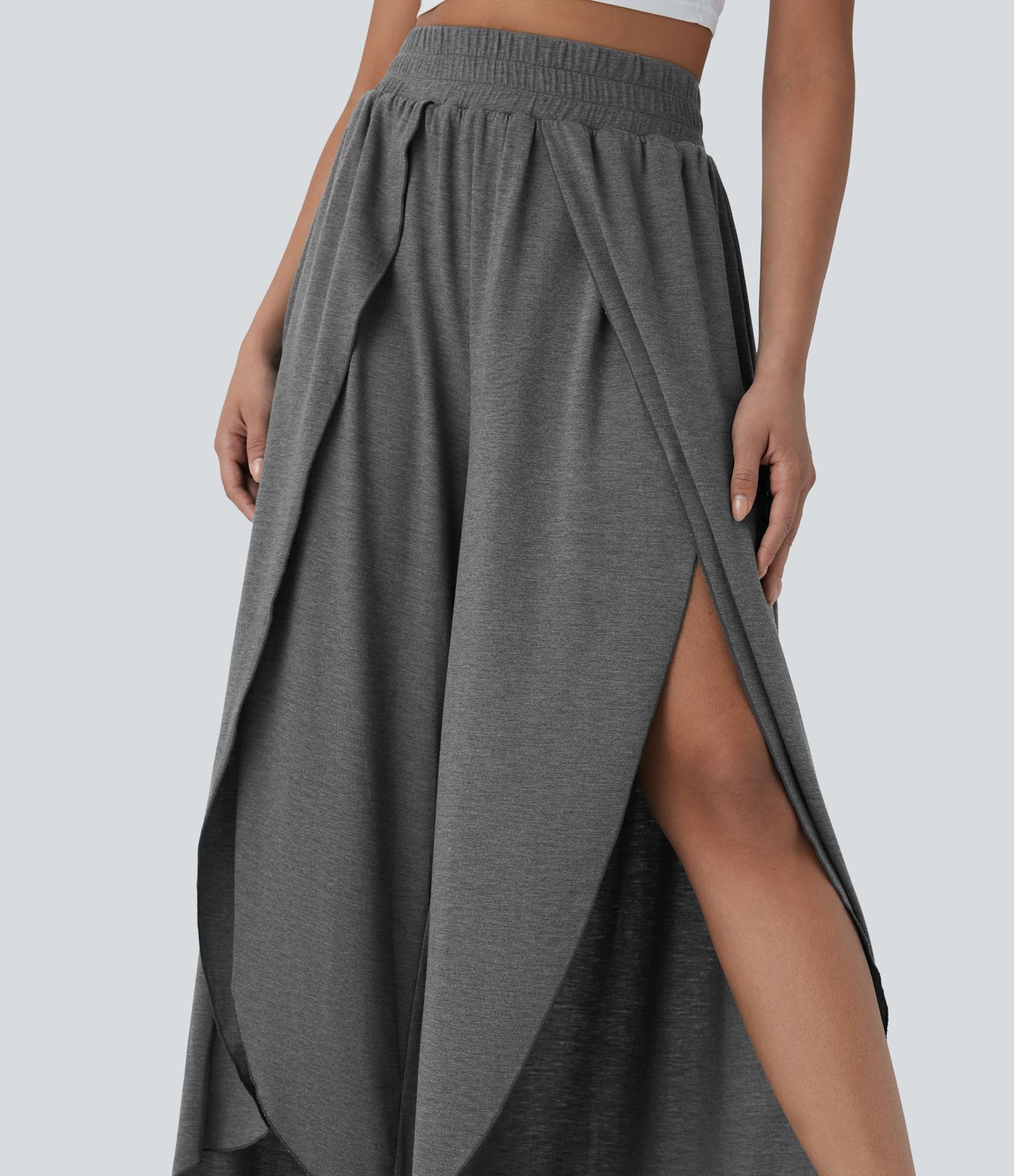 High Waisted 2-in-1 Flowy Wide Leg Casual Pants