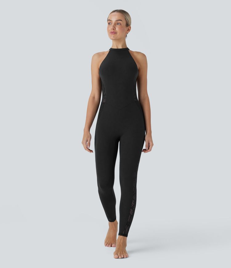 SoftlyZero™ Contrast Lace Skinny Yoga Jumpsuit-UPF50+