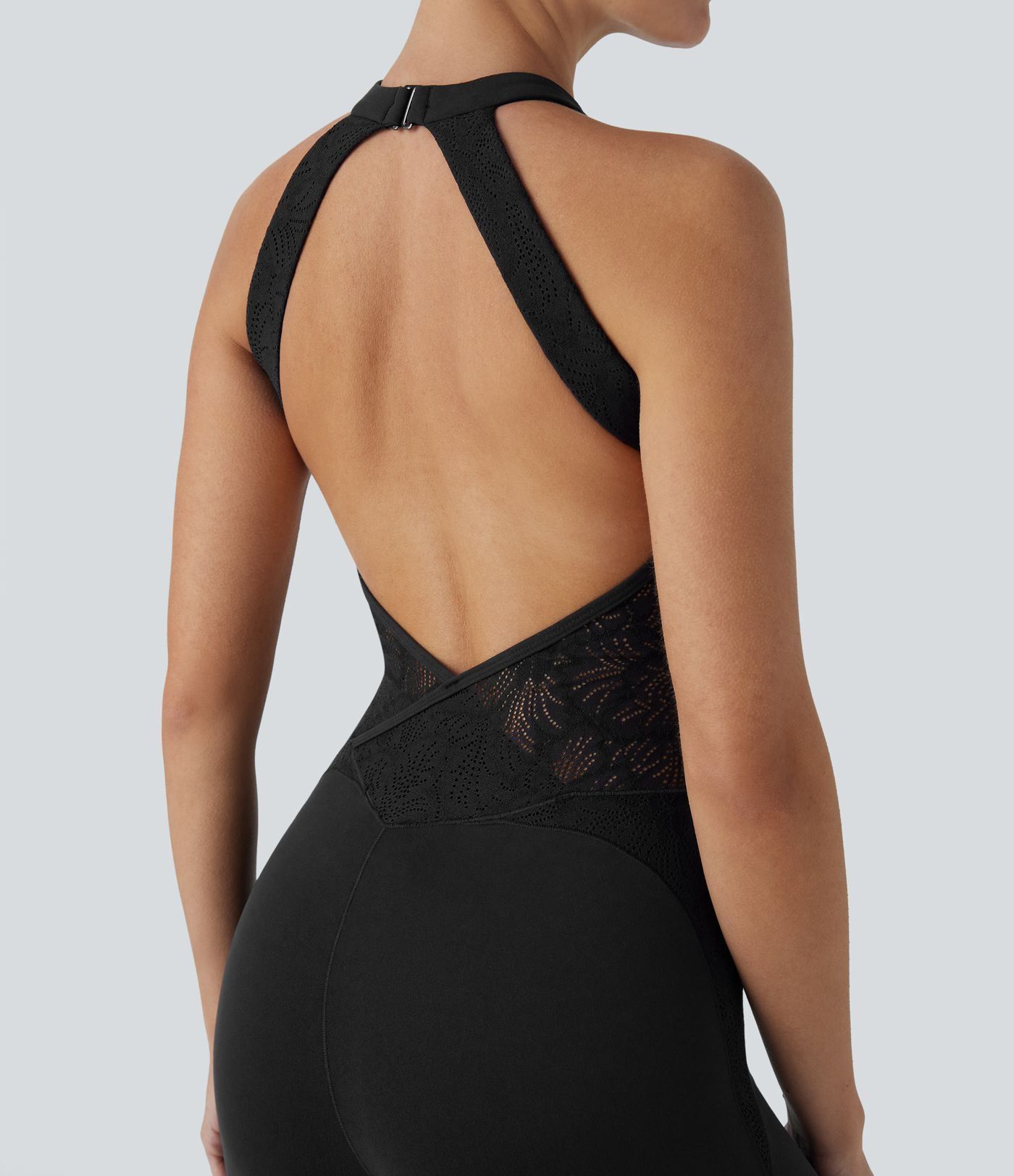 SoftlyZero™ Contrast Lace Skinny Yoga Jumpsuit-UPF50+