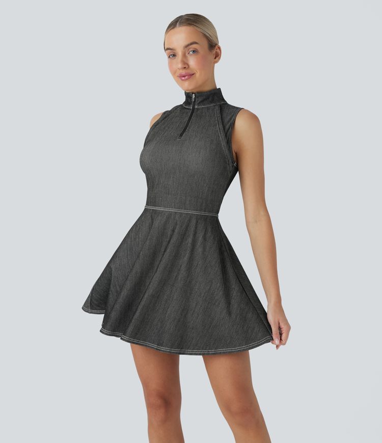 Vestido Halara Flex™ Denim deportivo de tenis acampanado elástico desgastado con mangas extraíbles y abertura para el pulgar de tacto fresco