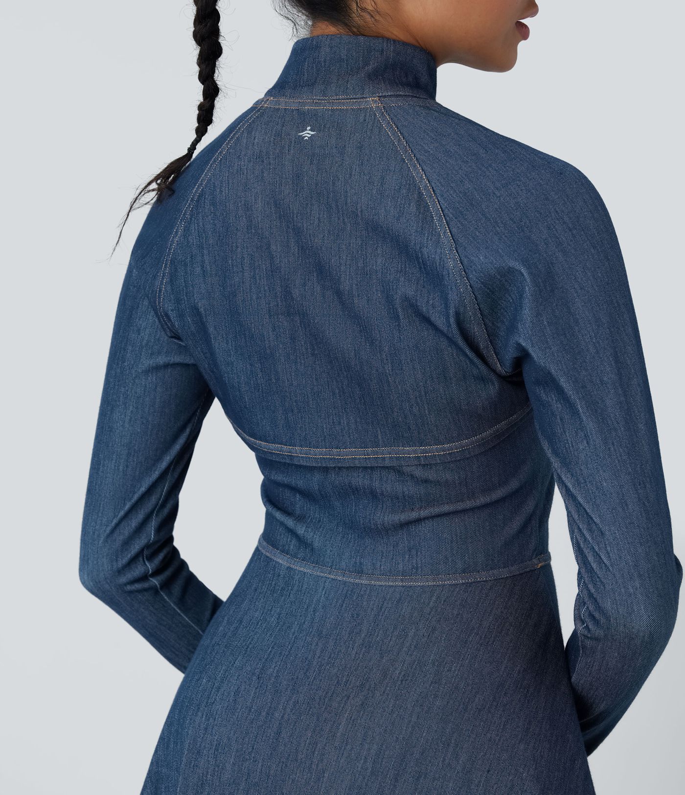 Halara Flex™ Zipper Removable Sleeve Thumb Hole Flare Mini  Washed Denim Tennis Active Dress