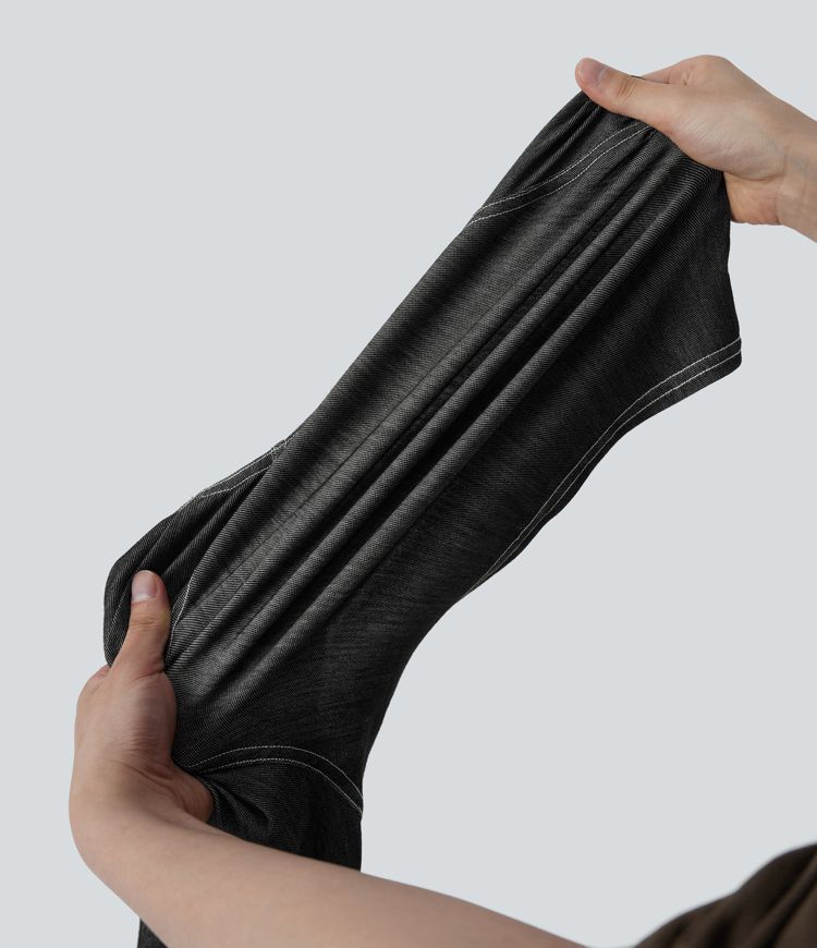 Vestido Halara Flex™ Denim deportivo de tenis acampanado elástico desgastado con mangas extraíbles y abertura para el pulgar de tacto fresco