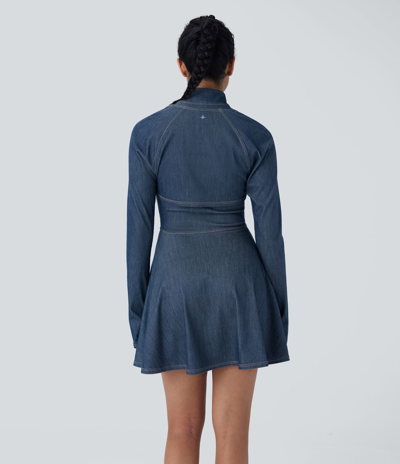 Halara Flex™ Zipper Removable Sleeve Thumb Hole Flare Mini  Washed Denim Tennis Active Dress
