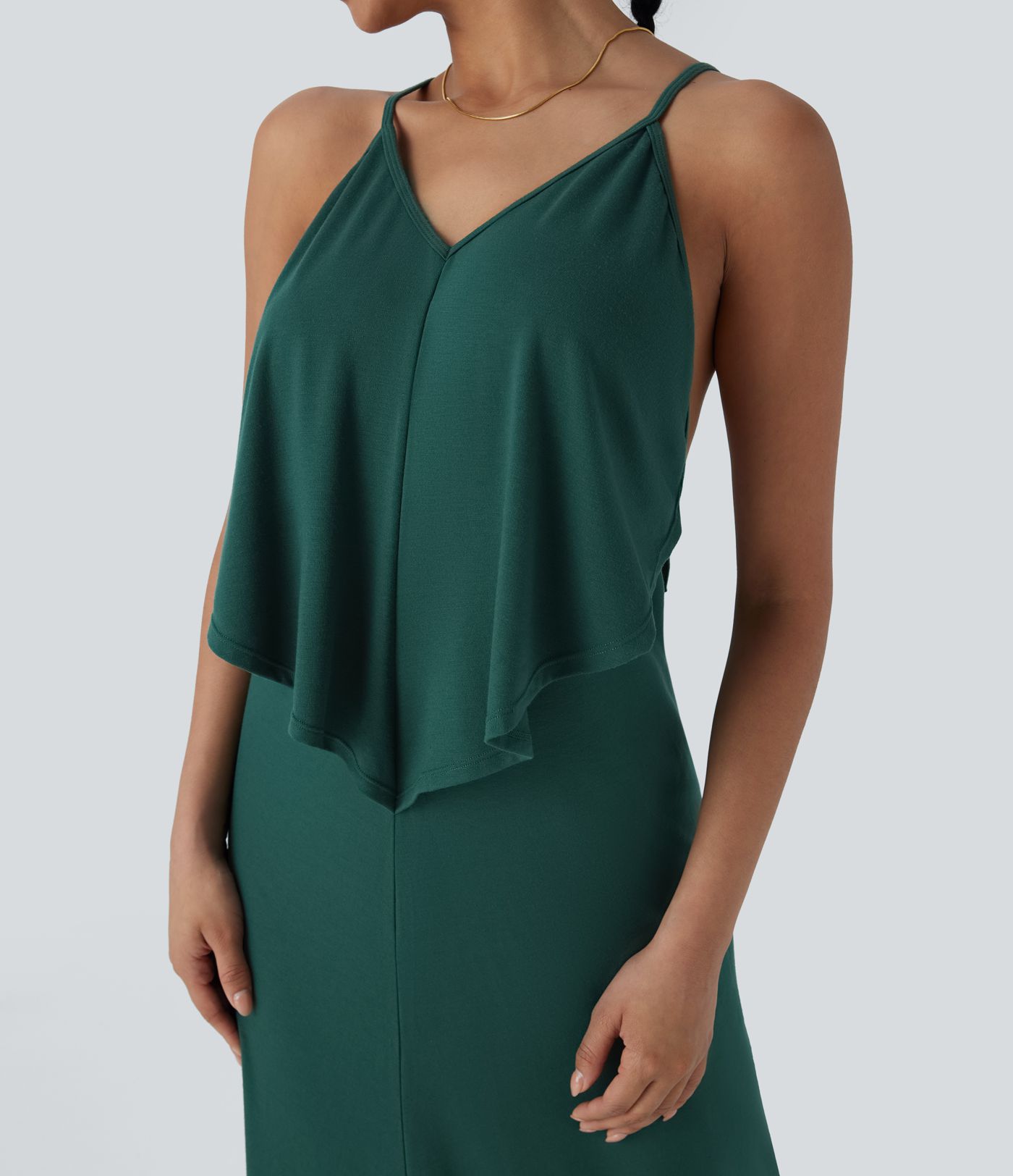 Vestido largo tipo lencero con escote en V y espalda descubierta con lazo trasero para vacaciones