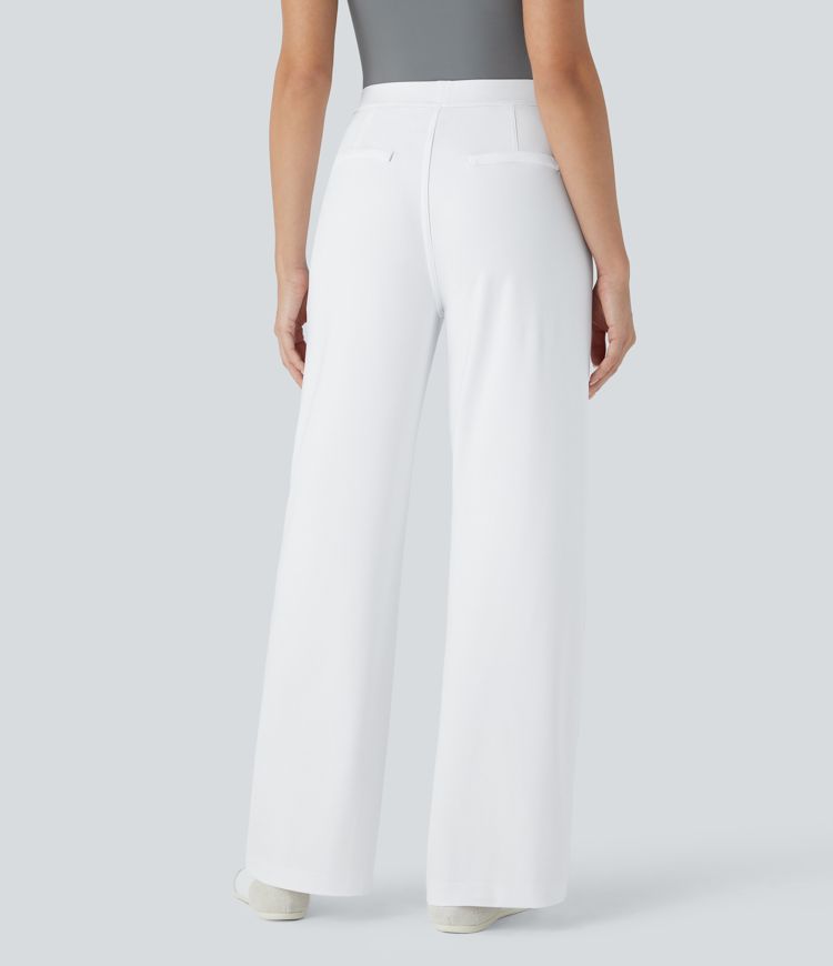 Pantalones de oficina rectos de tiro alto con bolsillos laterales