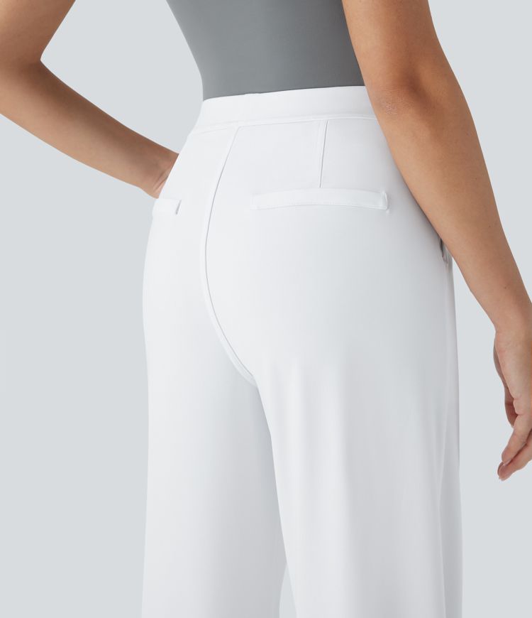 Pantalones de oficina rectos de tiro alto con bolsillos laterales