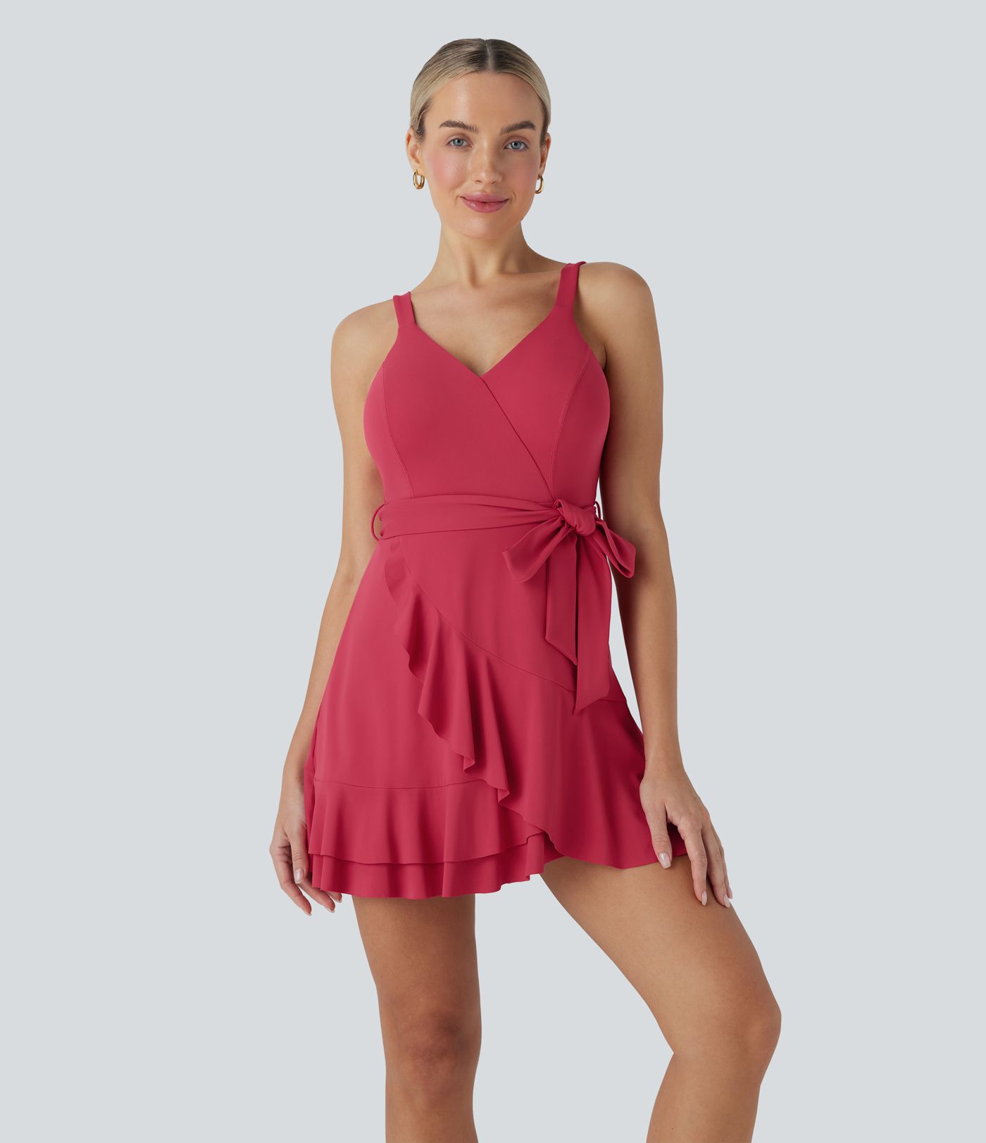 SoftlyZero™ Airy Tie Side 2-in-1 Flowy  Mini Casual Dress with Pockets D-F Cups