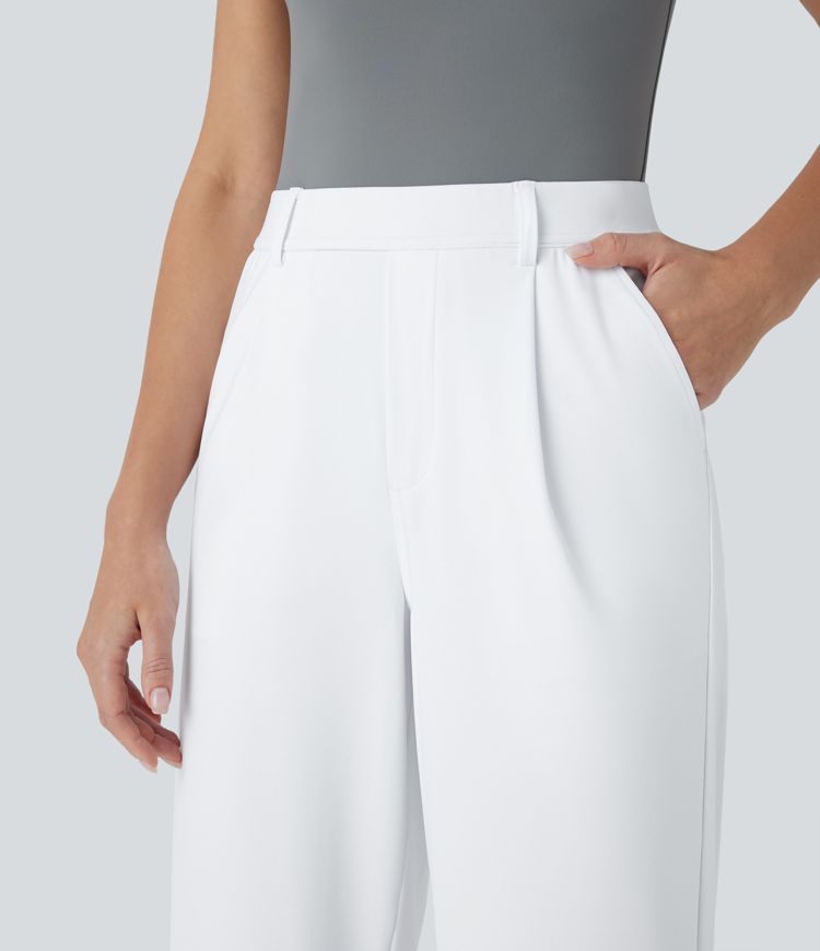 Pantalones de oficina rectos de tiro alto con bolsillos laterales