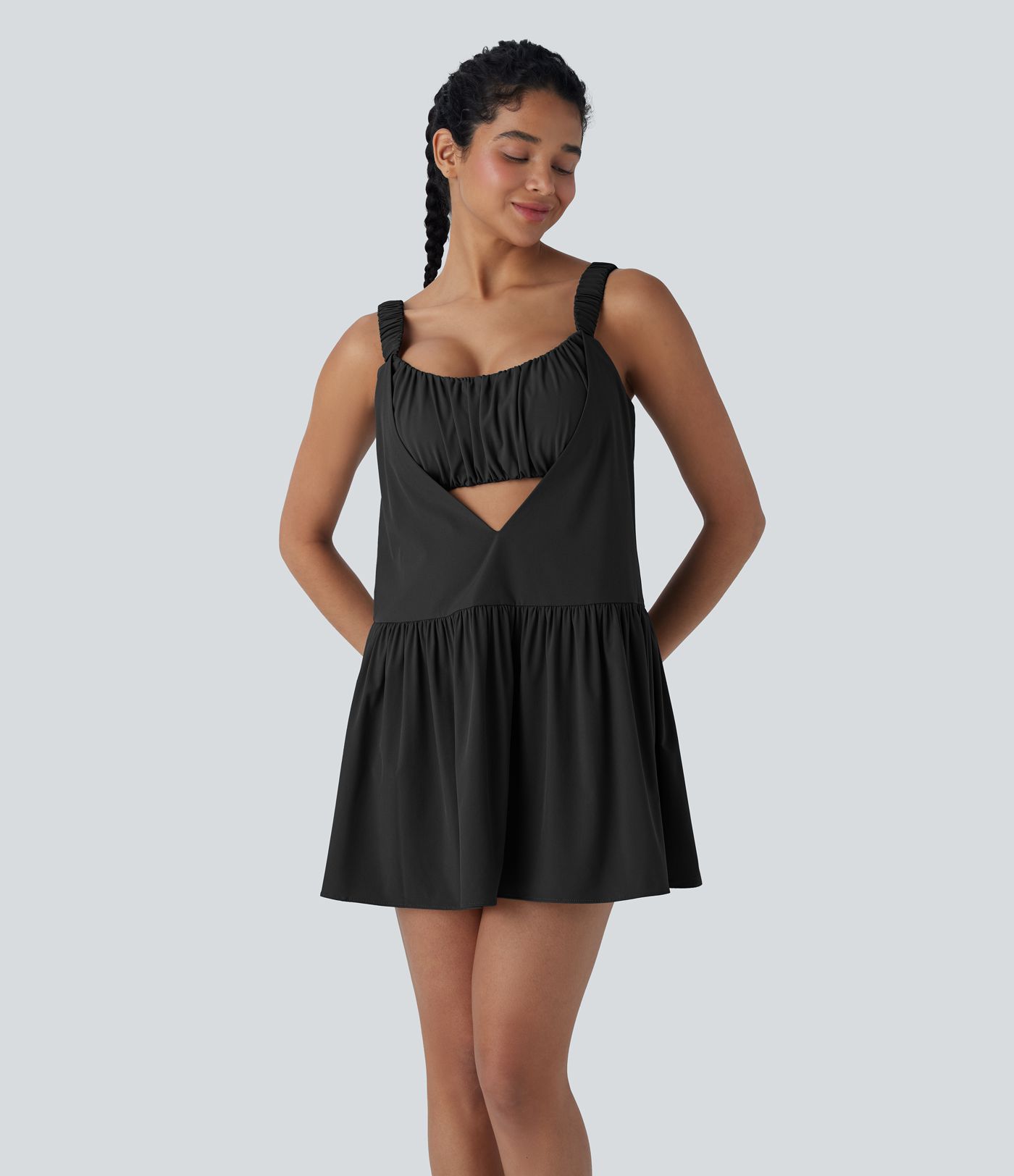 Breezeful™ Cut Out Ruched 2 Piece Mini Quick Dry Pickleball Active Dress with Pocket