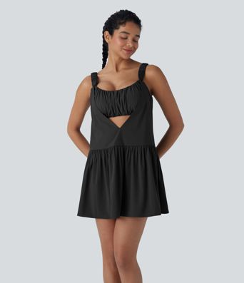 Breezeful™ Cut Out Ruched 2 Piece Mini Quick Dry Pickleball Active Dress with Pocket
