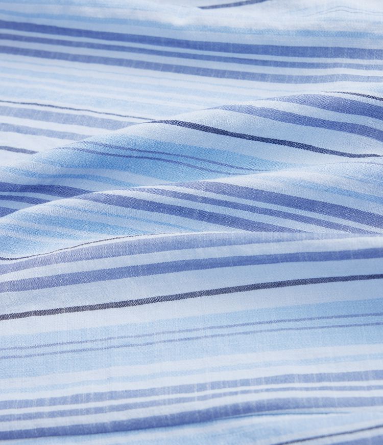 Pantalon large fluide rayé taille haute effet lin avec fentes et poches