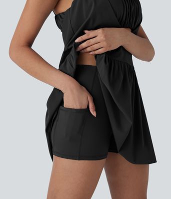 Breezeful™ Cut Out Ruched 2 Piece Mini Quick Dry Pickleball Active Dress with Pocket