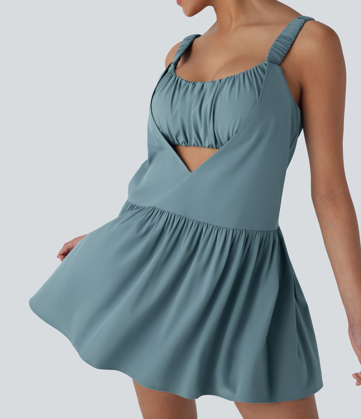 Breezeful™ - Gerafftes, rückenfreies, 2-teiliges Pickleball-Minikleid mit Seitentaschen - schnelltrocknend