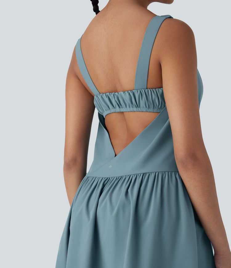 Breezeful™ - Gerafftes, rückenfreies, 2-teiliges Pickleball-Minikleid mit Seitentaschen - schnelltrocknend