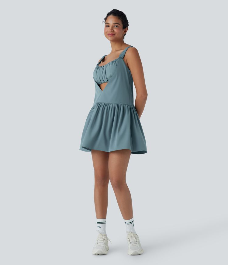 Breezeful™ - Gerafftes, rückenfreies, 2-teiliges Pickleball-Minikleid mit Seitentaschen - schnelltrocknend