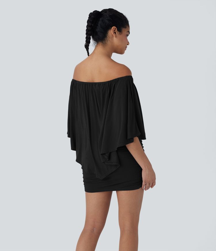 Women's Off Shoulder Ruffle Hem Bodycon Mini Casual Dress - Halara Women's Off Shoulder Ruffle Hem Bodycon Mini Casual Dress - Halara