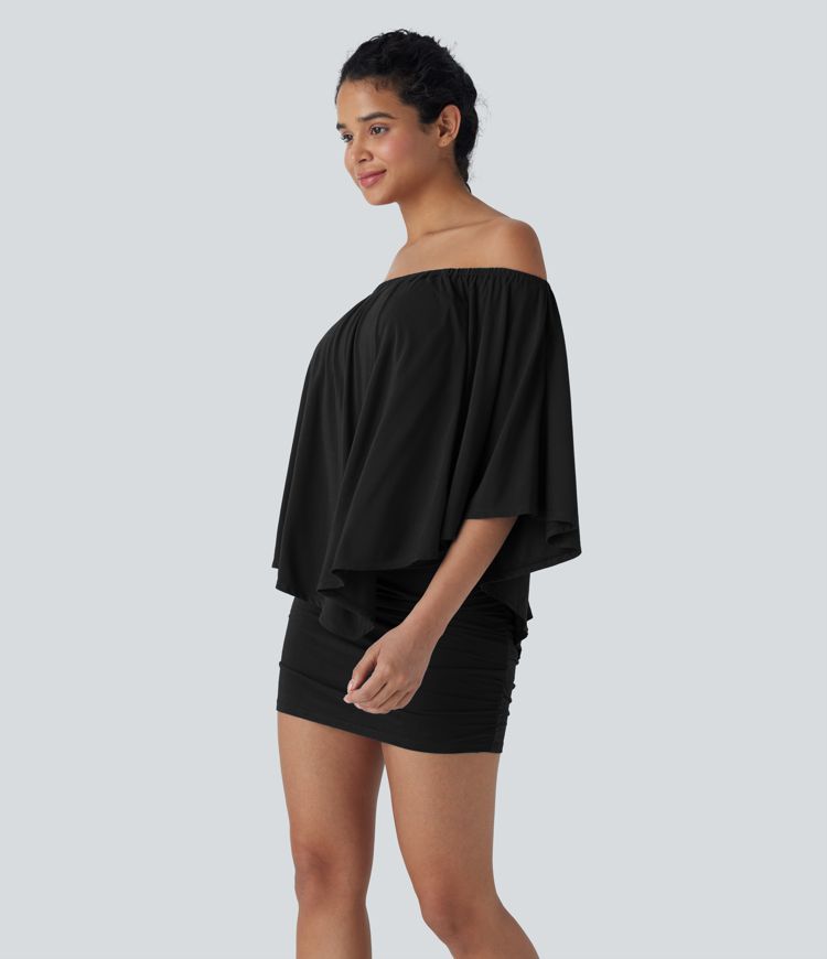 Women's Off Shoulder Ruffle Hem Bodycon Mini Casual Dress - Halara