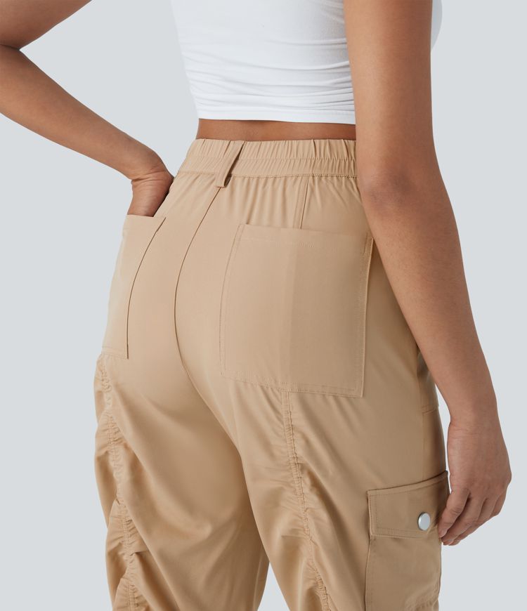 Mittelhohe, gerüschte, verstellbare Cargo-Hose mit Kordelzug, schnelltrocknend, lässige Pedal-Pusher-Hose mit Taschen