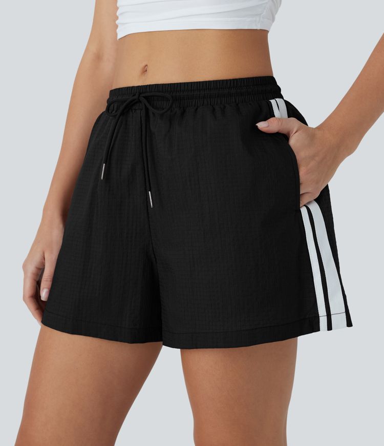 Low Rise Drawstring Color Block Casual Shorts with Pockets-UPF40+