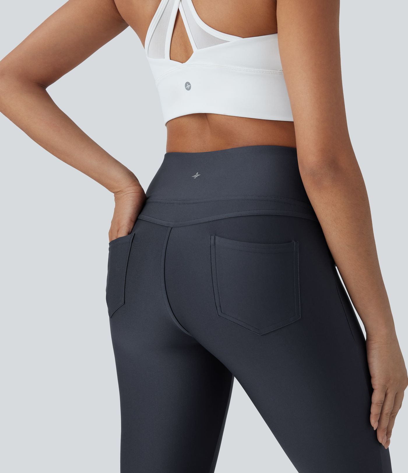 Mid Rise Sheen Flare Yoga Leggings with Pockets